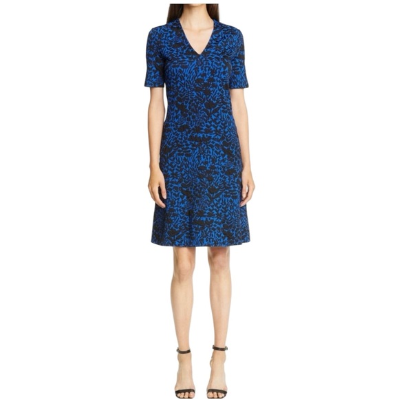 RARE St. John Collection Nordstrom Exclusive Jacquard Floral Dress Blue 2
